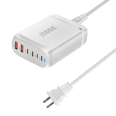 Nou încărcător de birou GaN de 200 W Încărcător USB tip C PD cu 6 porturi Încărcător rapid 3.0 Încărcător rapid Încărcător USB mobil