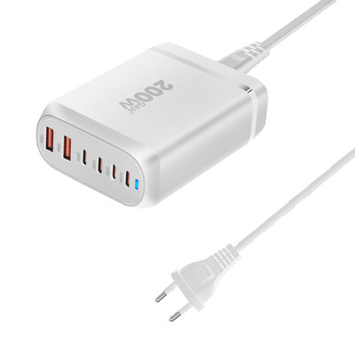 Nou încărcător de birou GaN de 200 W Încărcător USB tip C PD cu 6 porturi Încărcător rapid 3.0 Încărcător rapid Încărcător USB mobil