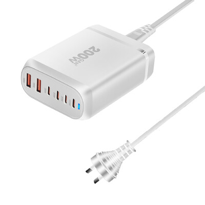 Nou încărcător de birou GaN de 200 W Încărcător USB tip C PD cu 6 porturi Încărcător rapid 3.0 Încărcător rapid Încărcător USB mobil