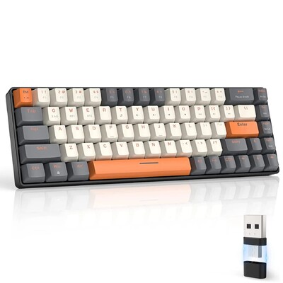 60% bezvadu mehāniskā tastatūra Bluetooth divējāda režīma karsti maināms mini 68 taustiņu sarkans slēdzis datoram PS4 Xbox iPhone iPad