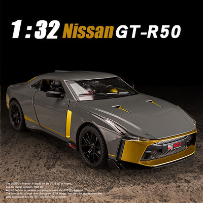 1:32 Nissan GT-R50 модел автомобил играчка сплав отляти под налягане метални супер спортни коли със звук лек автомобил играчки за момчета колекция подаръци