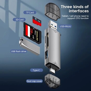 6 σε 1 Πολυλειτουργικό USB 3.0 Card Reader U Τύπος δίσκου C/Micro Usb/Tf/Sd Μνήμη Προσαρμογέας ανάγνωσης κάρτας μνήμης Αξεσουάρ τηλεφώνου