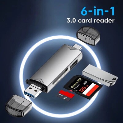 Cititor de carduri USB 3.0 multifuncțional 6 în 1 U Disk tip C/Micro Usb/Tf/Sd Flash Drive Adaptor de citire pentru carduri de memorie Accesorii pentru telefon