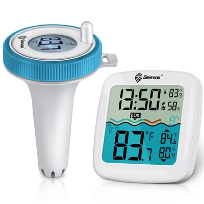 GEEVON bežični plivajući termometar za bazen, jednostavan za očitavanje, digitalni bežični termometar za bazen s monitorom vlažnosti unutarnje temperature