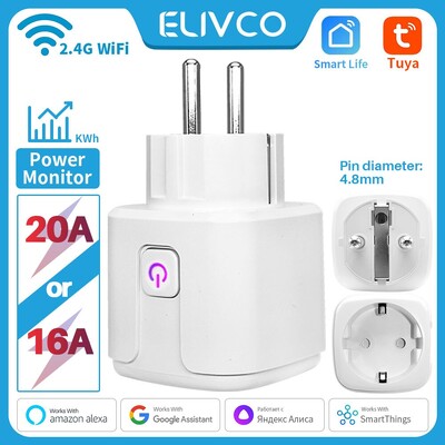 „Tuya Smart Plug WiFi EU 16A/20A Smart Socket“ su maitinimo monitoriumi laiko nustatymu „Smart Life“ palaikymas Alexa Google Home Yandex SmartThings