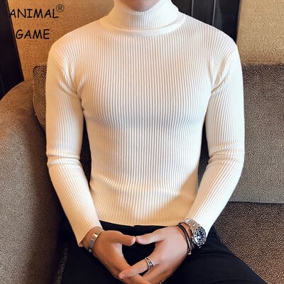 Ανδρικά πουλόβερ με ζιβάγκο χειμωνιάτικο ζεστό πλεκτό πουλόβερ Κορεάτικο βαμβάκι μονόχρωμο Casual λεπτό πουλόβερ Ανδρικό πουκάμισο με κάτω μέρος