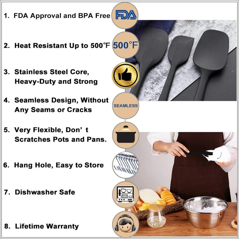 6-osaline silikoonist spaatlikomplekt toidukvaliteediga mittekleepuvad kuumakindlad spaatlite pööraja toiduvalmistamiseks küpsetamiseks segamiseks küpsetustööriistad
