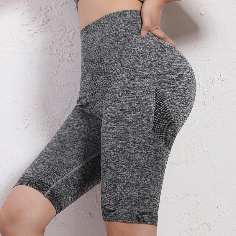 Pantaloni scurți de yoga pentru ridicarea fundului pentru femei, cu antrenament elastic, cu talie înaltă, pentru controlul burticii, pantaloni încrețiți, colanți de compresie de gimnastică fără sudură