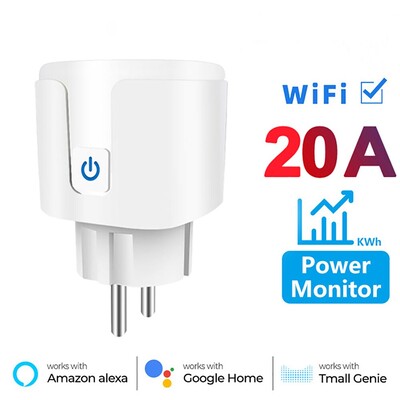 Smart Socket EU 20A Wifi Smart Plug with Power Monitoring Έξυπνος οικιακός φωνητικός έλεγχος Υποστήριξη Βοηθός Google Alexa Alice