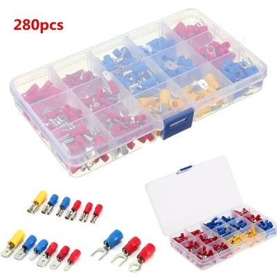 140 ~ 720 buc. Terminale de sertizare pentru cabluri electrice asortate Kit conector pentru cabluri de sertizare Inel izolat cu furcă Set de cuțit