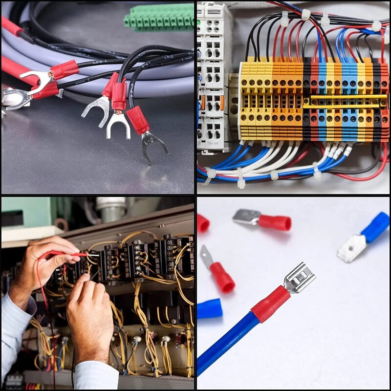140 ~ 720 buc. Terminale de sertizare pentru cabluri electrice asortate Kit conector pentru cabluri de sertizare Inel izolat cu furcă Set de cuțit