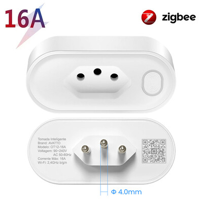 AVATTO Tuya Brazil Socket WiFi/Zigbee 16A/20A Έξυπνο βύσμα Έξοδοι οθόνης τροφοδοσίας Ο φωνητικός έλεγχος λειτουργεί με την Alexa Google Home