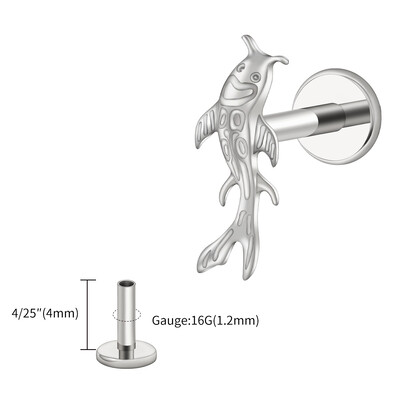 Right Grand ASTM F136 Titanium Koi Riblja hrskavica Naušnica Tiny Tragus Stud Helix Conch Flatback Piercing 16G Nakit za životinjsko tijelo