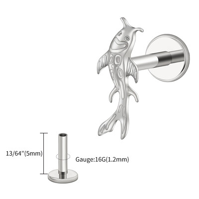 Right Grand ASTM F136 Titanium Koi Riblja hrskavica Naušnica Tiny Tragus Stud Helix Conch Flatback Piercing 16G Nakit za životinjsko tijelo