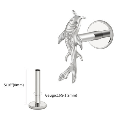 Right Grand ASTM F136 Titanium Koi Riblja hrskavica Naušnica Tiny Tragus Stud Helix Conch Flatback Piercing 16G Nakit za životinjsko tijelo