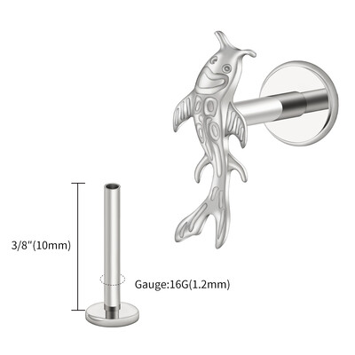 Right Grand ASTM F136 Titanium Koi Riblja hrskavica Naušnica Tiny Tragus Stud Helix Conch Flatback Piercing 16G Nakit za životinjsko tijelo