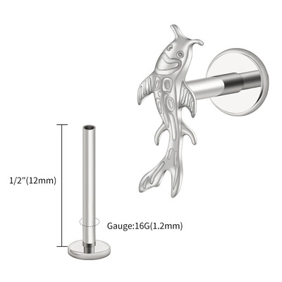 Right Grand ASTM F136 Titanium Koi Riblja hrskavica Naušnica Tiny Tragus Stud Helix Conch Flatback Piercing 16G Nakit za životinjsko tijelo