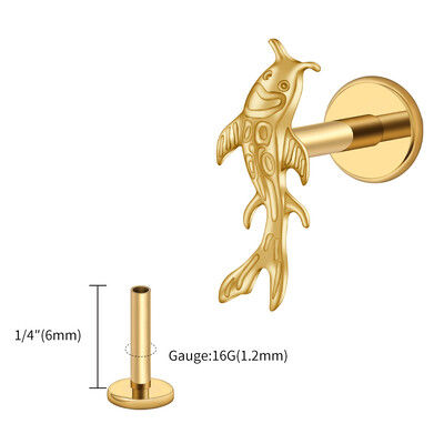 Right Grand ASTM F136 Titanium Koi Riblja hrskavica Naušnica Tiny Tragus Stud Helix Conch Flatback Piercing 16G Nakit za životinjsko tijelo