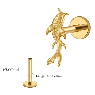 Right Grand ASTM F136 Titanium Koi Riblja hrskavica Naušnica Tiny Tragus Stud Helix Conch Flatback Piercing 16G Nakit za životinjsko tijelo