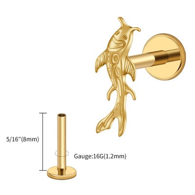 Right Grand ASTM F136 Titanium Koi Riblja hrskavica Naušnica Tiny Tragus Stud Helix Conch Flatback Piercing 16G Nakit za životinjsko tijelo