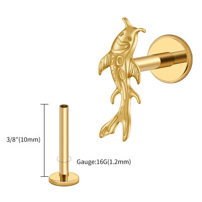 Right Grand ASTM F136 Titanium Koi Riblja hrskavica Naušnica Tiny Tragus Stud Helix Conch Flatback Piercing 16G Nakit za životinjsko tijelo