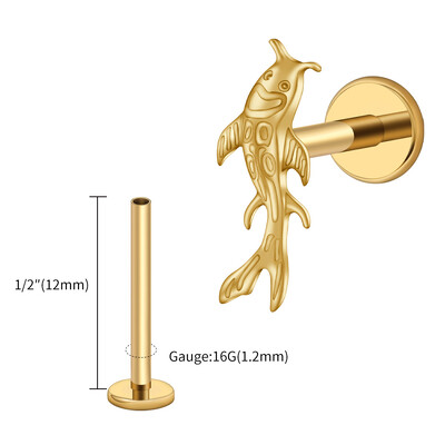 Right Grand ASTM F136 Titanium Koi Riblja hrskavica Naušnica Tiny Tragus Stud Helix Conch Flatback Piercing 16G Nakit za životinjsko tijelo