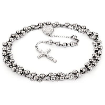 Colier cu margele din oțel inoxidabil Rozariu de culoare aurie Coliere Pandantive Cruce Iisus Hristos Lanț lung Bărbați Femei Bijuterii Cadou NZ009