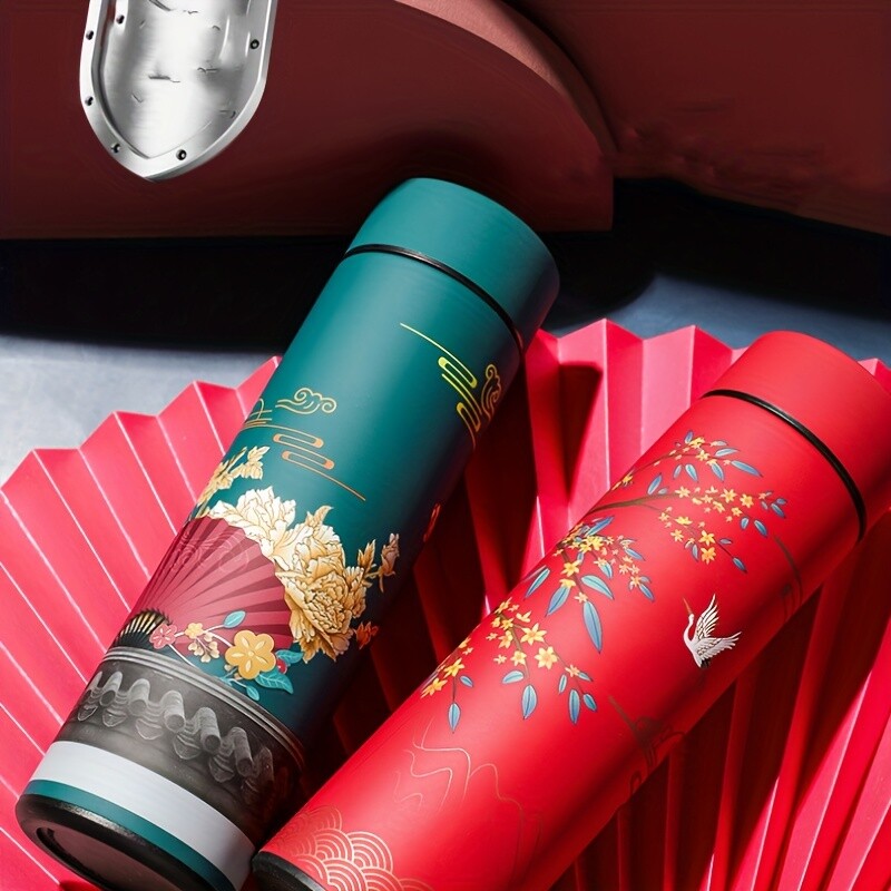 1 tk Hiina stiilis termoveepudel, retro nutikas temperatuurinäidiku isolatsiooniga tass, roostevabast terasest veetass