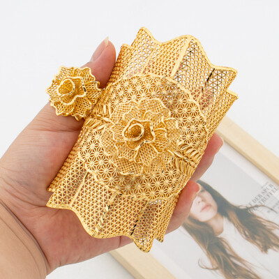 Liialdatud käevõru sõrmusekomplektiga Dubai 18k kullatud disainiga manseti käevõru ja sõrmesõrmuse komplekt kihluspeo ehete jaoks