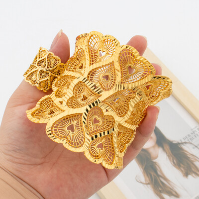 Liialdatud käevõru sõrmusekomplektiga Dubai 18k kullatud disainiga manseti käevõru ja sõrmesõrmuse komplekt kihluspeo ehete jaoks