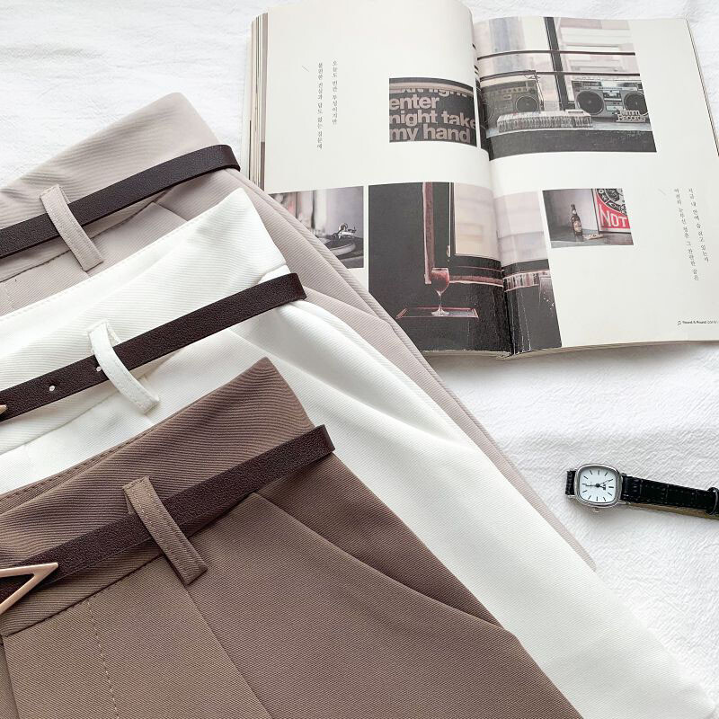 Ležerne ženske kratke hlače A kroja visokog struka, korejski šik uredske ženske kratke hlače, modne ženske ljetne kratke hlače s pojasom