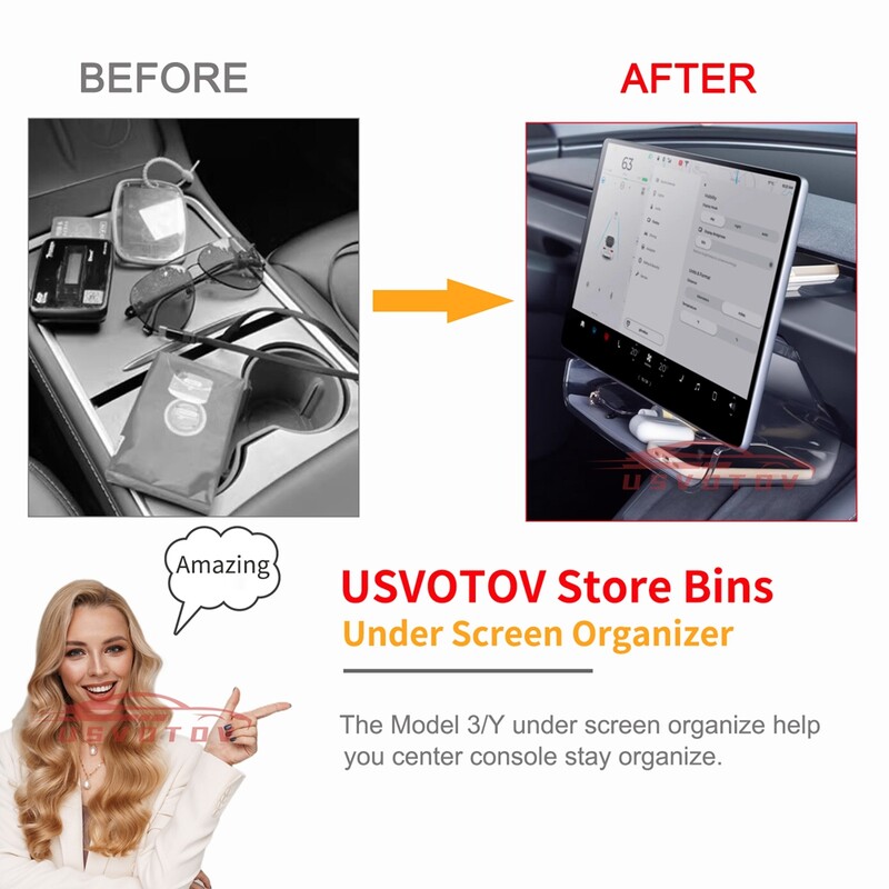 Organizator na središnjoj konzoli za Tesla Model Y 3 Highland Kutija za pohranu, magnetska ladica ispod zaslona, držač za telefon, maramice