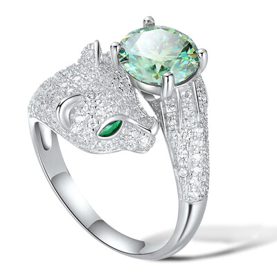 2 καρατίων Leopard Head Moissanite δαχτυλίδια S925 ασημένιο πράσινο διαμαντένιο δαχτυλίδι 18 καράτια λευκόχρυσο κόσμημα για γυναικεία δώρα πάρτι