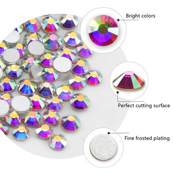 Χονδρική 14400PCS/Bag Crystal AB Glitter Non Hotfix Rhinestones Nails Charms Αξεσουάρ διαμαντιών για διακόσμηση νυχιών