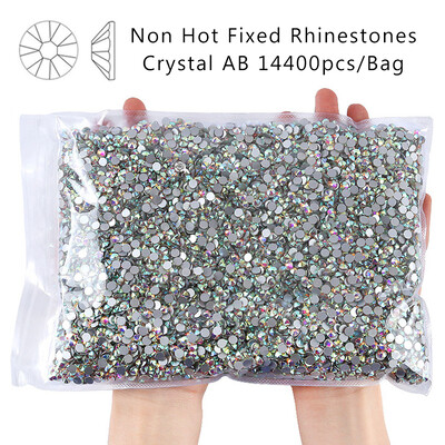 Χονδρική 14400PCS/Bag Crystal AB Glitter Non Hotfix Rhinestones Nails Charms Αξεσουάρ διαμαντιών για διακόσμηση νυχιών