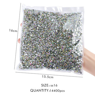 Hulgimüük 14400 tk/kott, Crystal AB glitter, ilma kiirparanduseta kivikivid, küüned amuletid, teemanttarvikud küünekunsti kaunistamiseks