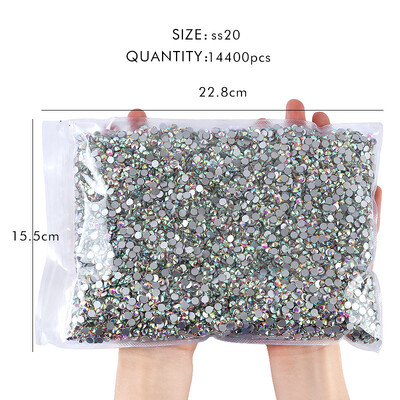 Hulgimüük 14400 tk/kott, Crystal AB glitter, ilma kiirparanduseta kivikivid, küüned amuletid, teemanttarvikud küünekunsti kaunistamiseks