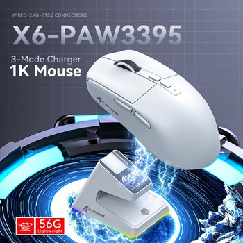 Лека безжична геймърска мишка X6 с кабелна 3 режима 2.4G BT5.2 до 26K DPI RGB подсветка База за зареждане за настолен лаптоп