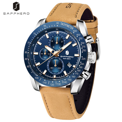 Ανδρικό δερμάτινο ρολόι SAPPHERO Fashion Quartz Επώνυμο Luxury Ανδρικό Αδιάβροχο Αθλητικό Ρολόι Χρονογράφος