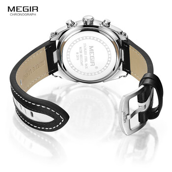 Ανδρικά ρολόγια χαλαζία Chronograph MEGIR Fashion Δερμάτινο λουρί Φωτεινά χέρια 24ωρο αθλητικό αναλογικό ρολόι χειρός για τον άνδρα 2076 Λευκό