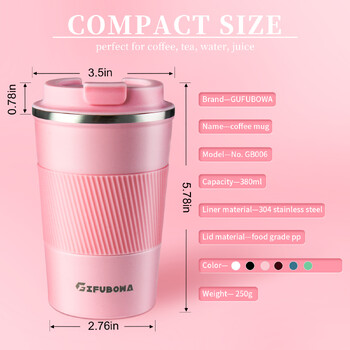 Κούπα Thermos Coffee 380ml από ανοξείδωτο ατσάλι Αντιολισθητικό καπάκι κενού αυτοκινήτου Φιάλη κρύου ροφήματος Ταξιδίου Θερμικό κύπελλο Ζεστό νερό