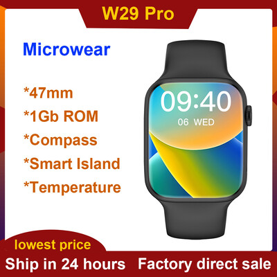 Microwear W29 Pro Smart Watch Men W29PRO Smart Island Compass θερμοκρασία σώματος Σειρά 9 NFC Παιχνίδι Bluetooth Κλήση Smartwatch