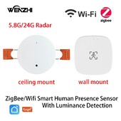 ZigBee Wifi MmWave Inimese kohaloleku liikumisandur koos heleduse/kauguse tuvastamisega 5/110/220V Tuya Smart Life koduautomaatika