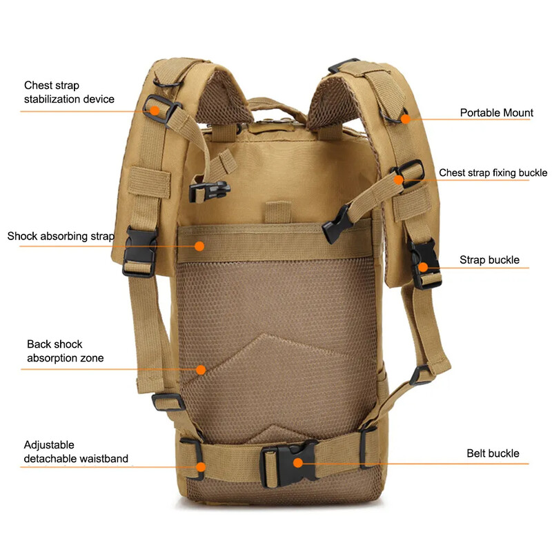 Rucsac tactic clasic Geantă de camuflaj sport de călătorie Alpinism în aer liber Rucsac de vânătoare Pescuit Drumeții Nylon Pachet 3P