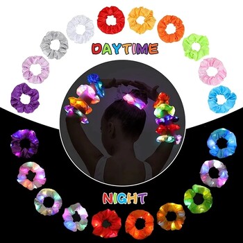 20 τεμ./Παρτίδα LED Luminous Scrunchies Hairband Ponytail Holder Headwear Ελαστική σατέν κορδέλες μαλλιών Αξεσουάρ για κορίτσια για πάρτι