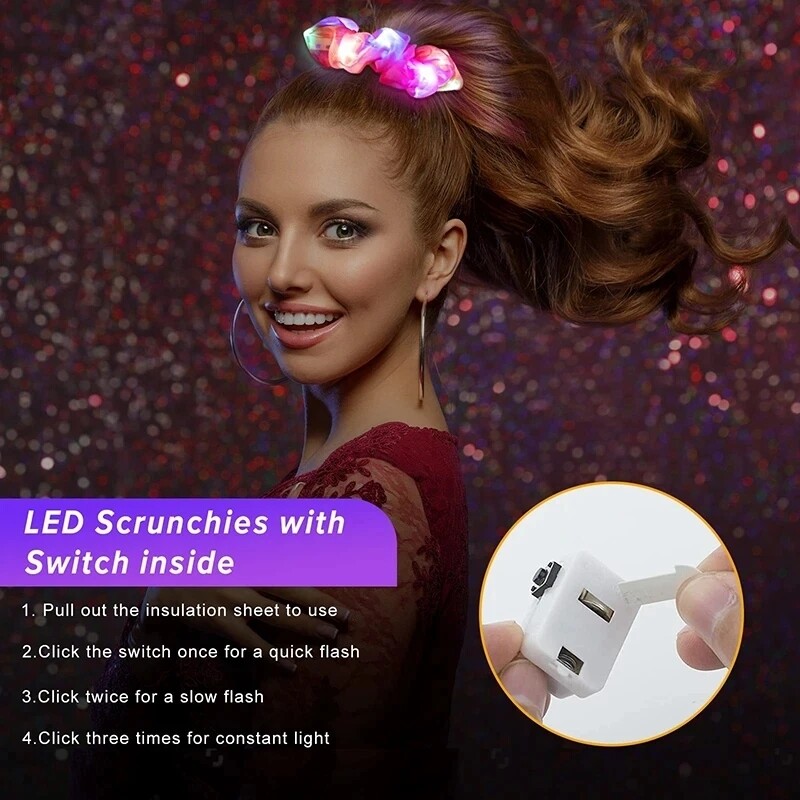20 buc/lot LED-uri Scrunchies luminoase bentiță pentru coadă de cal suport pentru acoperire pentru cap Benzi elastice pentru păr din satin accesorii pentru păr pentru petrecere