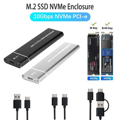 USB3.1 M.2 SSD korpusas mobilusis dėklas palaiko NVME protokolą su C tipo kieto metalo išorinio kietojo disko dėklu nešiojamojo kompiuterio telefono SSD