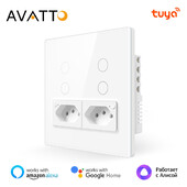 AVATTO Tuya WiFi/ZigBee Smart Brazil Switch & Socket, Standard 4X4 Glass Panel 4 buttons switch Λειτουργεί με την Alexa Google Home