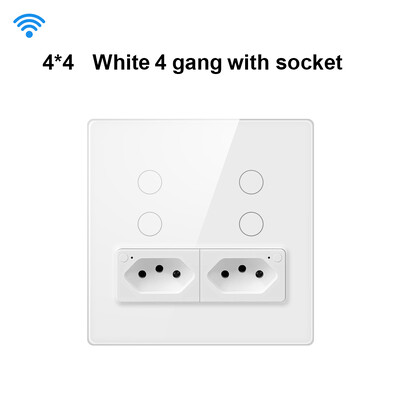 AVATTO Tuya WiFi/ZigBee Smart Brazil Switch & Socket, Standard 4X4 Glass Panel 4 buttons switch Λειτουργεί με την Alexa Google Home