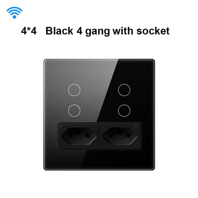 AVATTO Tuya WiFi/ZigBee Smart Brazil Switch & Socket, Standard 4X4 Glass Panel 4 buttons switch Λειτουργεί με την Alexa Google Home